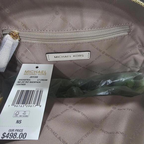 Michael Kors Jaycee Medium Pebbled Leather Backpack Light Cream NWT - Picture 14 of 15